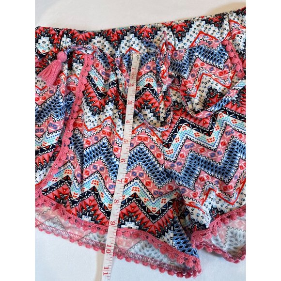 Derek Heart Womens Chevron Shorts Lace Detail Drawstring Pink White Size Medium - Picture 4 of 6